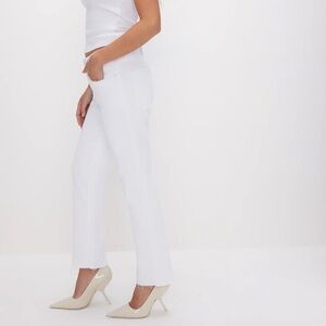 Authentic Good American White Straight Exposed Button-fly Raw Hem Petite Jeans